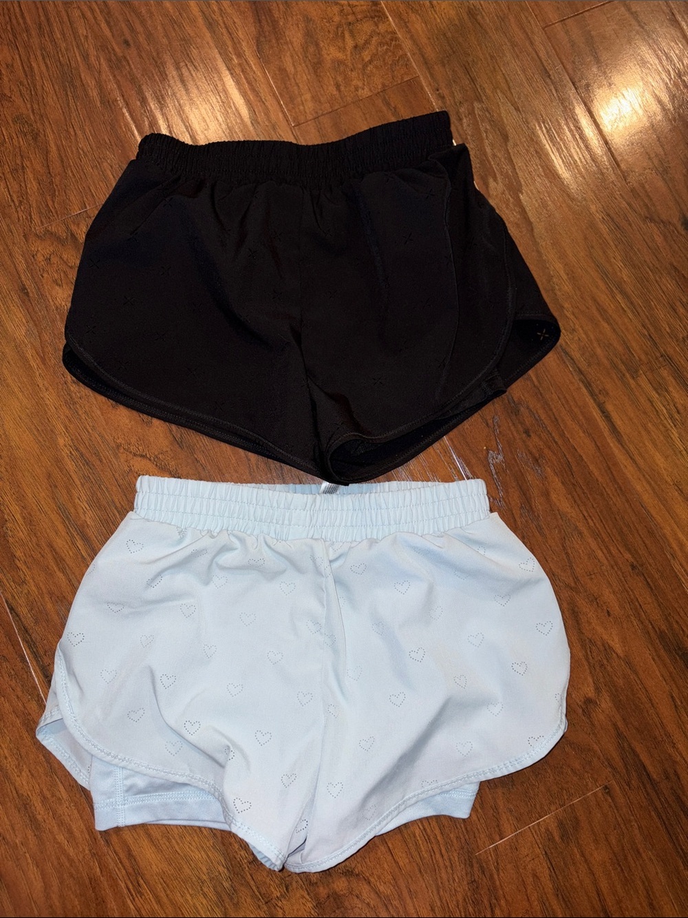 Yogalicious Kids Shorts — Black & Light Blue Lazer Cut Hearts Youth M